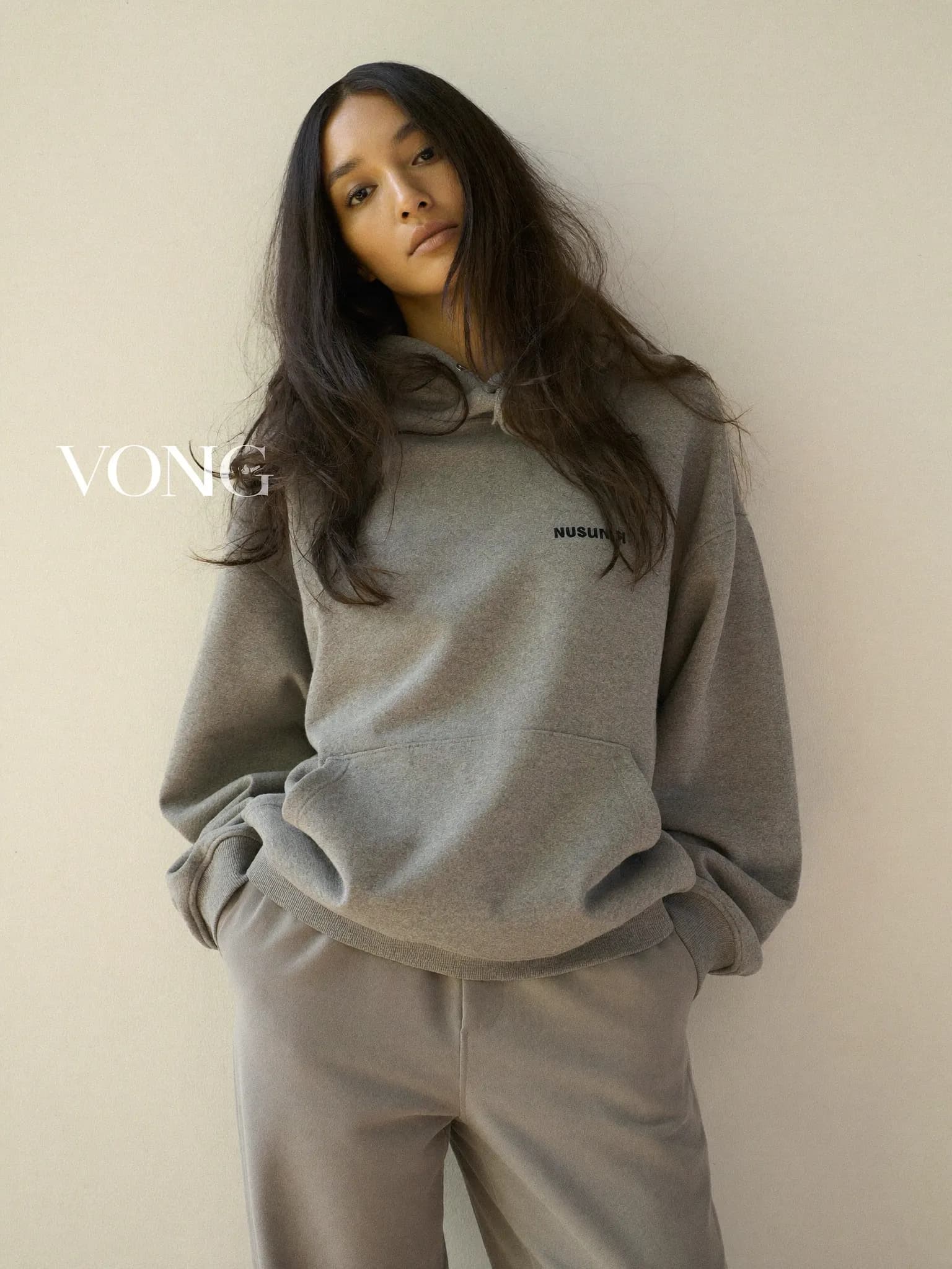 Model wearing the Grey Oversized Zip Hoodie.